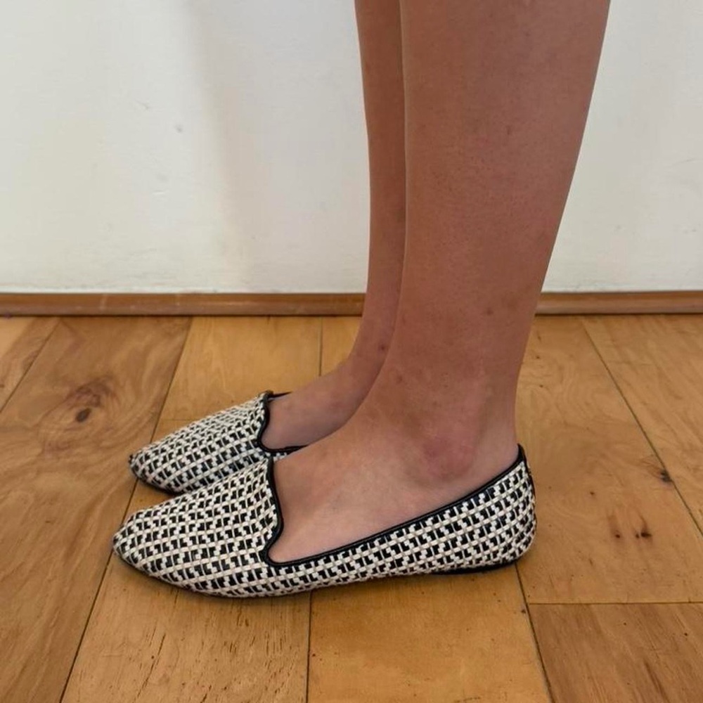 Birdies Black and White Woven Pointed-Toe Slip-Ons - Picture 3 of 6